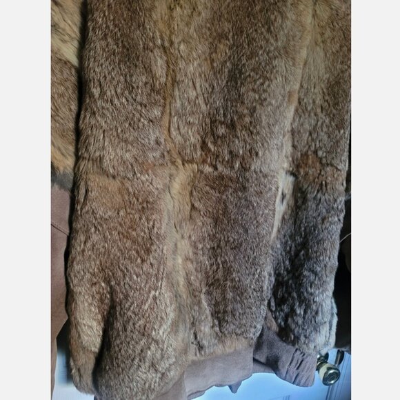VTG Rabbit Fur Suede Bomber Jacket Convertible Vest Removable Sleeves Women M - Picture 12 of 16